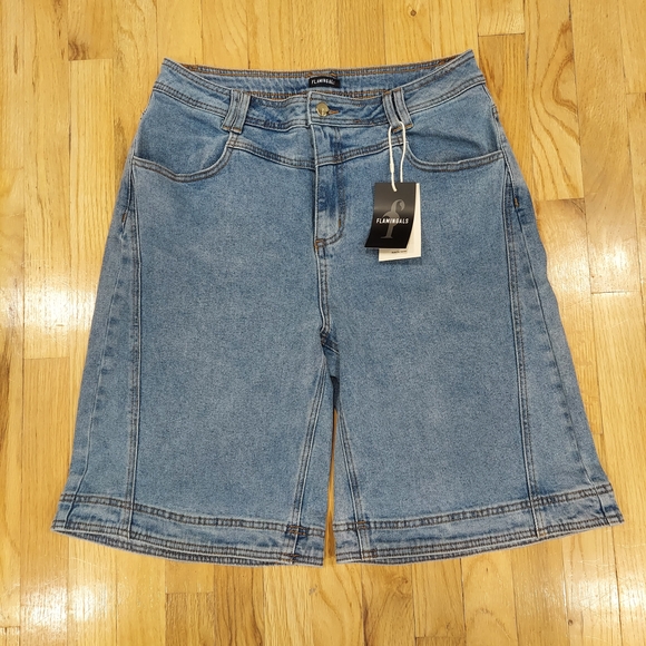 Flamingals Pants - NWT Flamingals Blue Denim Bermuda Shorts (Size: L)